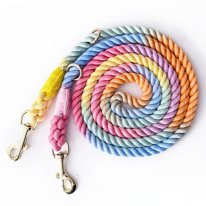 Sherbet Heavy-duty braided rope dog leash with adjustable metal rings and two heavy-duty clips
